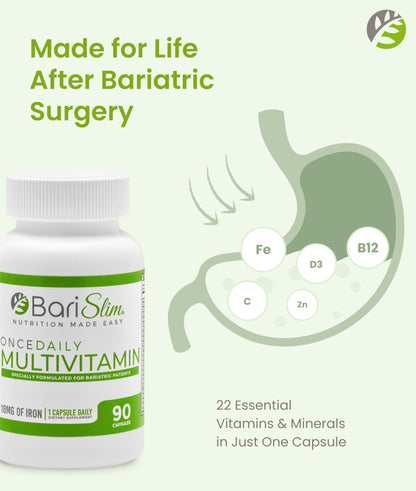 BariSlim Once Daily Bariatric Multivitamin Capsule - 18mg of Iron - Bariatric Vitamin & Supplement for Post Surgery Including Gastric Bypass & Gastric Sleeve | 90 Day Supply BariSlim buy supplements Au