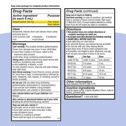 Genexa Children's Clean Acetaminophen | Pediatrician Preferred Ingredients | Pain & Fever Reducer for Kids | Dye Free, 0% Artificial Additives | Ages 2-11, Delicious Organic Blueberry Liquid, 4 fl oz GenexaBuy Supplements Australia