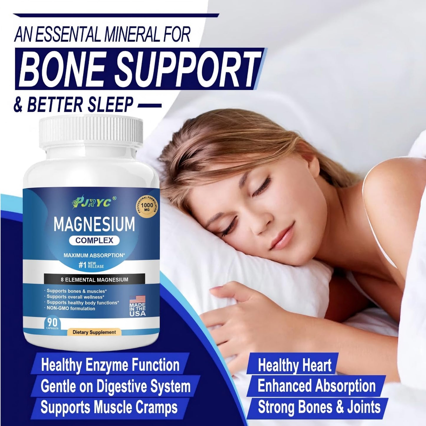 Magnesium Complex Supplement - 1000mg with 8 Magnesium Forms: Glycinate, Citrate, Malate, Taurate & Orotate - Supports Muscle Function, Bone Strength & Relaxation - Vegan, Non-GMO - 180 Capsules PJRYC buy supplements Au