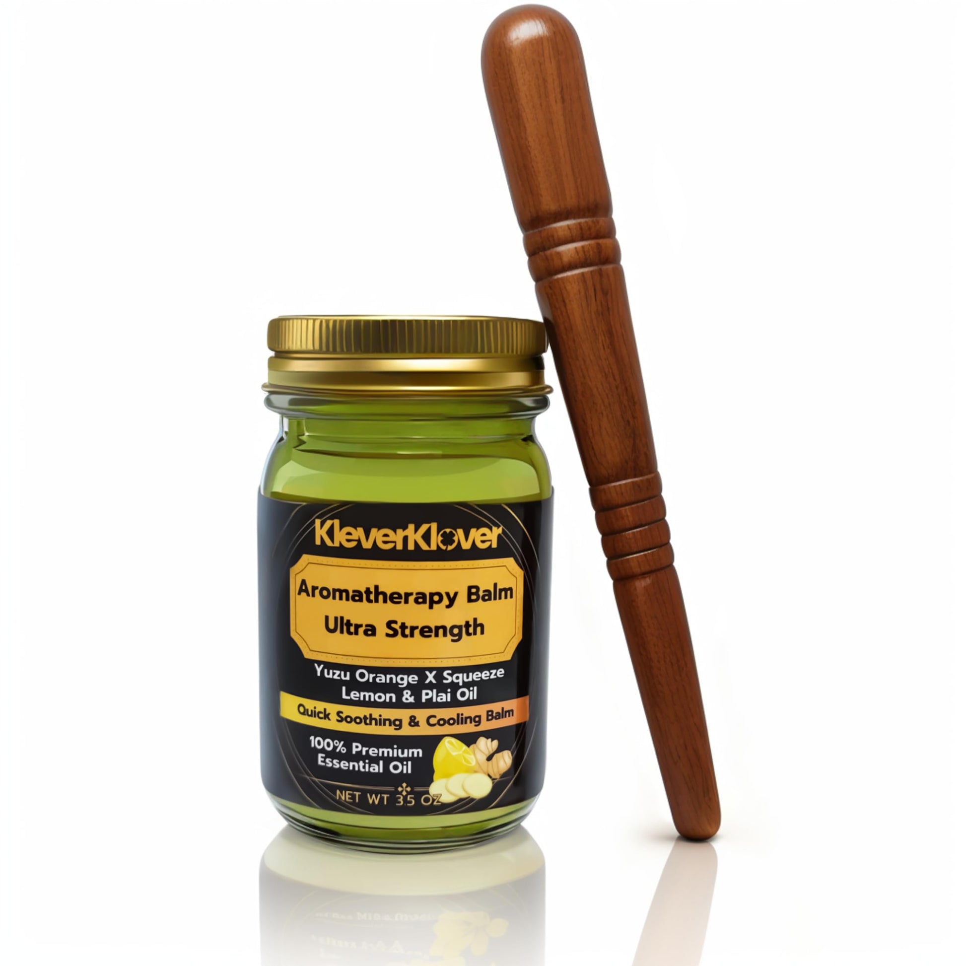 KleverKlover Back and Neck Aromatherapy Balm Ultra Strength for Healing Sore Muscle & Joint After Workout or Yoga - Plai Oil - Preservative Free- Citrus Scent + Free Massage Reflexology Wooden Stick KleverKloverBuy Supplements Australia