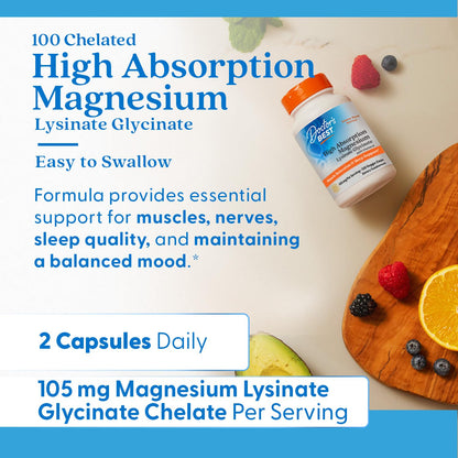 Doctor's Best High Absorption Magnesium Glycinate Lysinate Supplement for Sleep Support - Chelated Magnesium Capsules for Women & Men, 105 mg per Serving, Calm Support, Vegan - 120 Veg Caps Doctor's BEST buy supplements Au