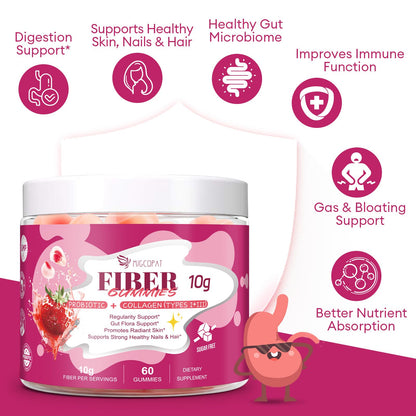 Migcopat 10G Fiber Gummies with Collagen Peptides, Hyaluronic Acid, Vitamin C, ACV, 30 Billion CFU Probiotics – Sugar Free Collagen Gummy for Skin, Hair & Nails – Digestive Health Support – 60 Cts MigcopatBuy Supplements Australia