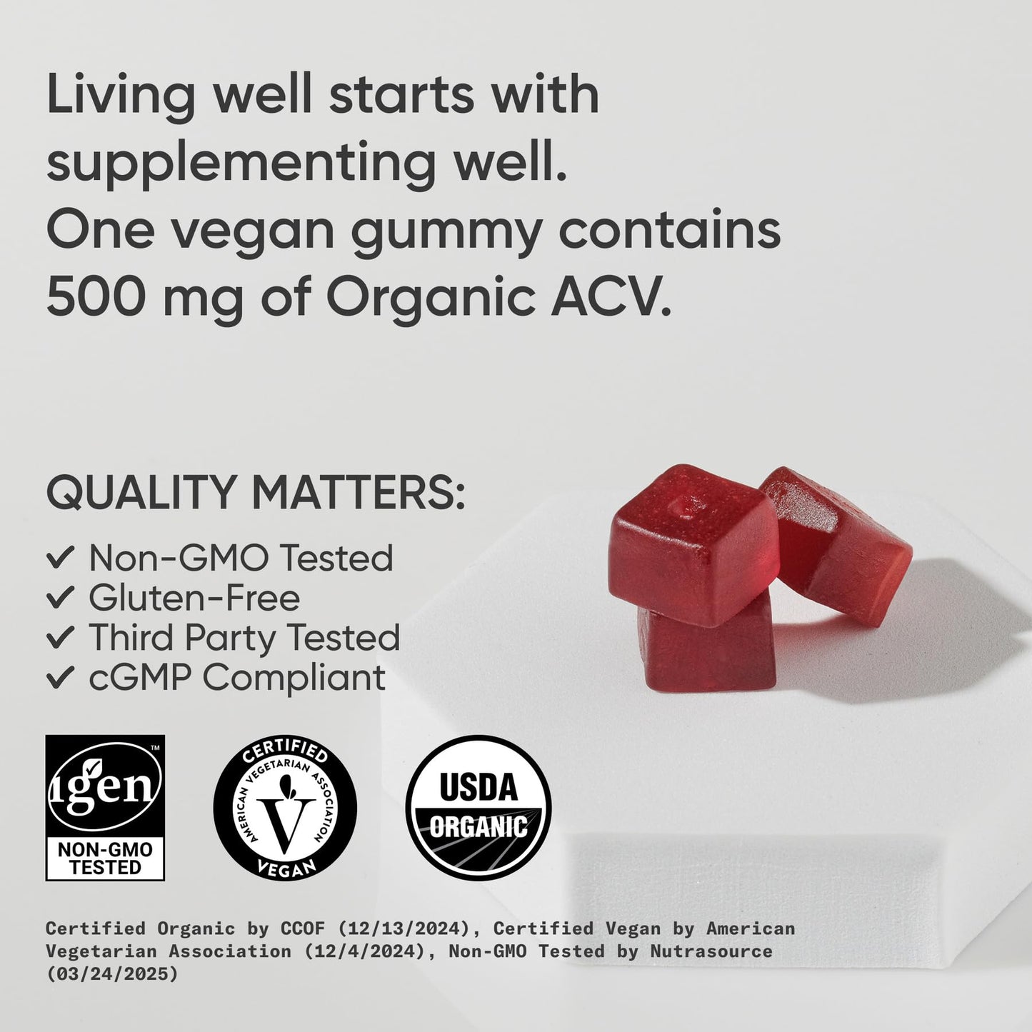 Sports Research Organic Apple Cider Vinegar Gummies - for Diet Cleanses & Digestion | 500mg | Non-GMO Tested, Certified Vegan, Gluten Free ACV - 60 Gummies for Adults, 1 Month Supply Sports Research buy supplements Au