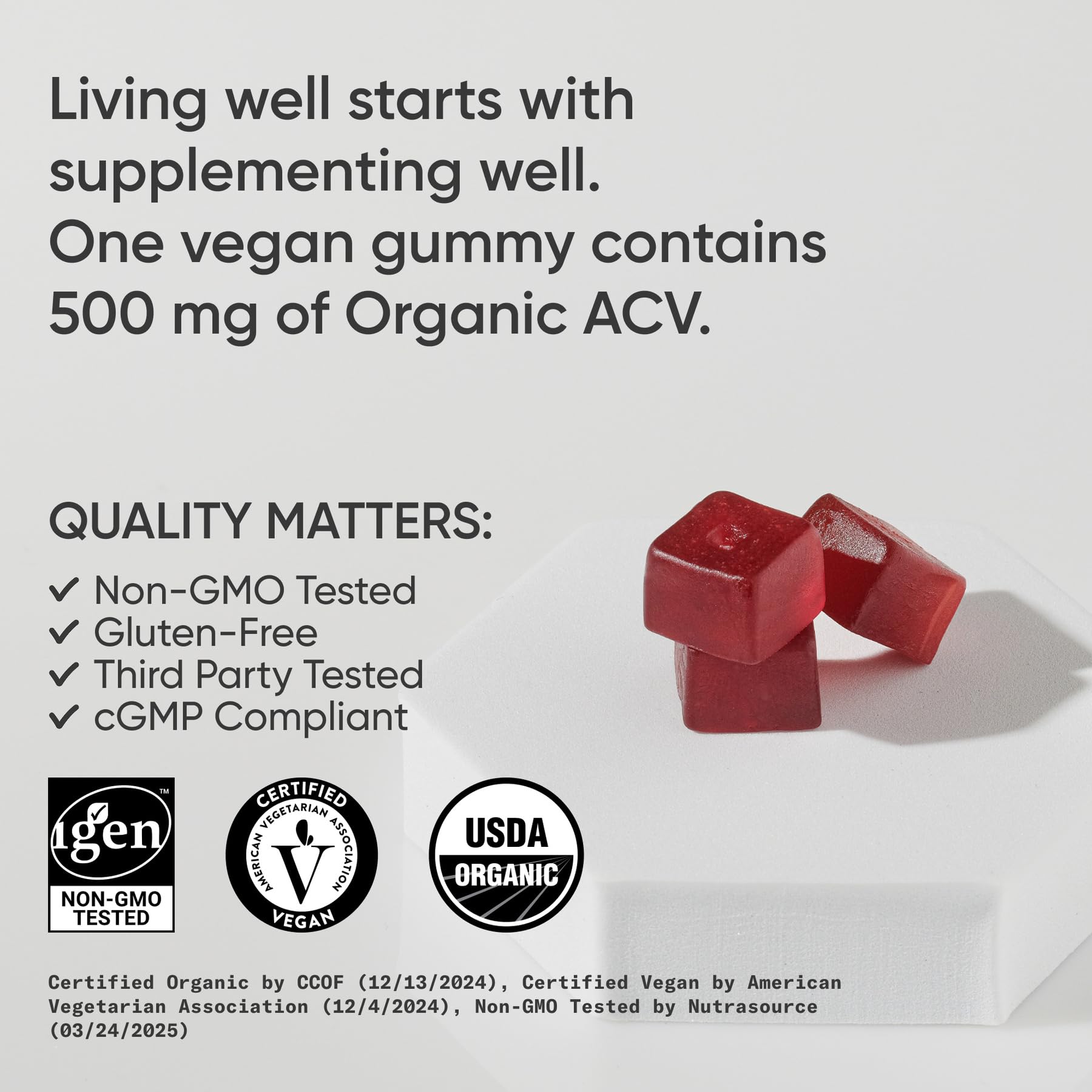 Sports Research Organic Apple Cider Vinegar Gummies - for Diet Cleanses & Digestion | 500mg | Non-GMO Tested, Certified Vegan, Gluten Free ACV - 60 Gummies for Adults, 1 Month Supply Sports Research buy supplements Au