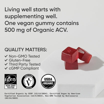 Sports Research Organic Apple Cider Vinegar Gummies - for Diet Cleanses & Digestion | 500mg | Non-GMO Tested, Certified Vegan, Gluten Free ACV - 60 Gummies for Adults, 1 Month Supply Sports Research buy supplements Au