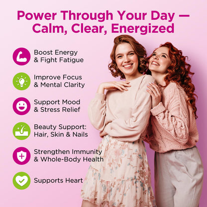 Vitamin B Complex Gummies for Women & Me, Vitamin B12, B1, B2, B3, B6, B7, B9 with Vitamin C, Zinc, Magnesium & CoQ10 for Energy, Brain, Nervous System & Mood,