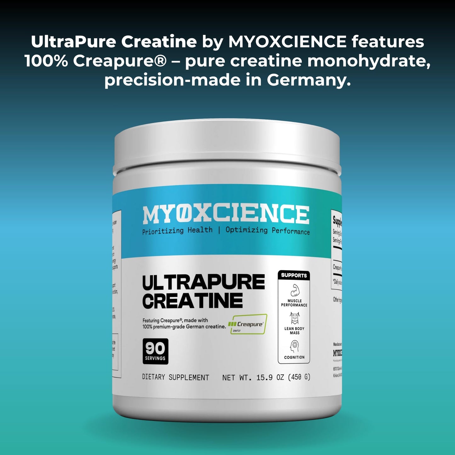 MYOXCIENCE Creapure® Creatine | 5 Grams German Creatine Monohydrate Per Serving | Supports Muscle Performance, Lean Body Mass, & Cognition (90 Serving Jar) MYOXCIENCE buy supplements Au