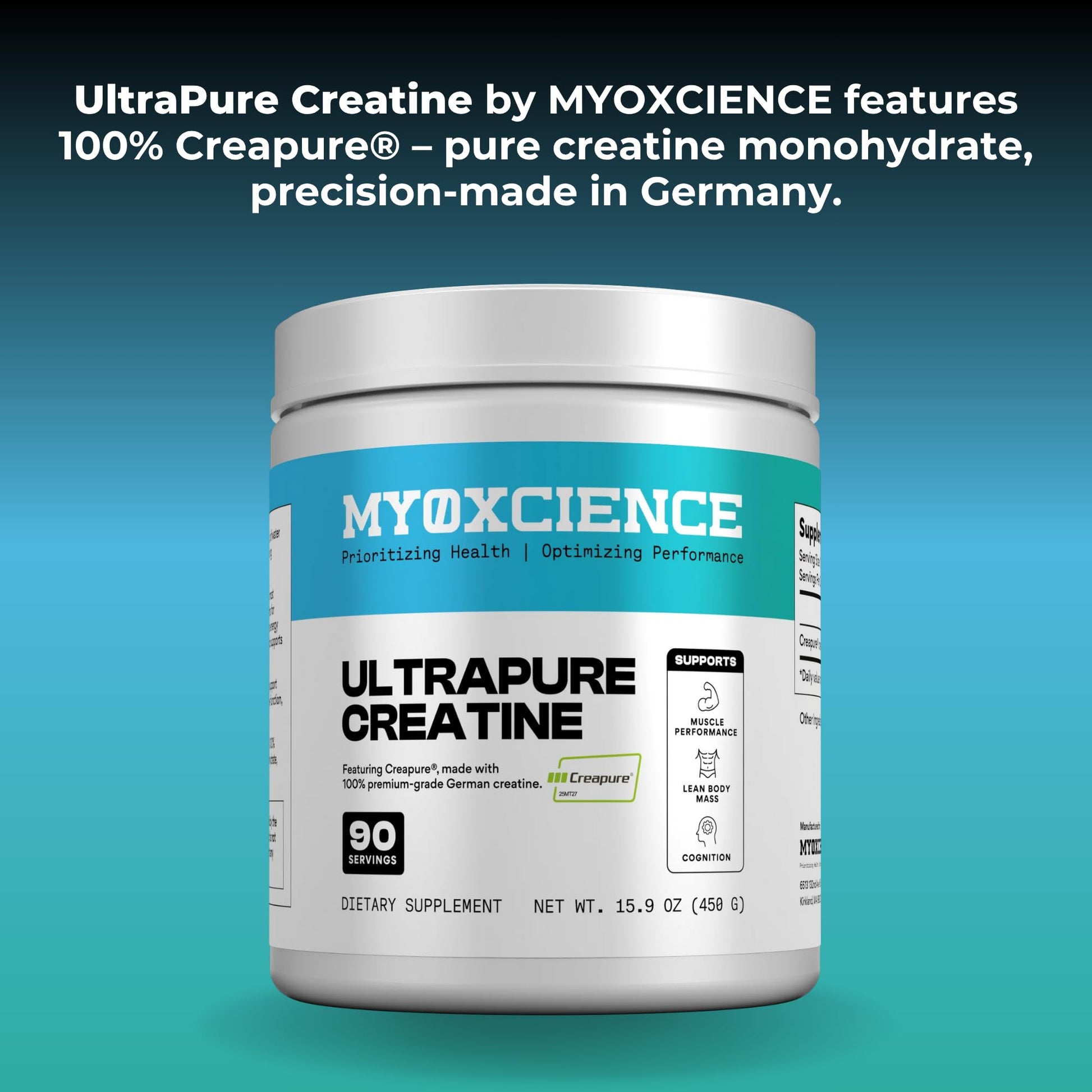 MYOXCIENCE Creapure® Creatine | 5 Grams German Creatine Monohydrate Per Serving | Supports Muscle Performance, Lean Body Mass, & Cognition (90 Serving Jar) MYOXCIENCE buy supplements Au