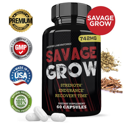 Savage Grow 742MG All Natural Advanced Men's Health Formula 60 Capsules Justified LaboratoriesBuy Supplements Australia