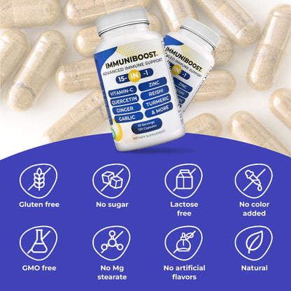 15 in 1 Immune Support Supplement 120 Capsules with Powerful Blend of Turmeric, Ginger, Vitamin C and Zinc Immune Booster for Adults ImmuniBoostBuy Supplements Australia
