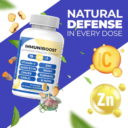 15 in 1 Immune Support Supplement 120 Capsules with Powerful Blend of Turmeric, Ginger, Vitamin C and Zinc Immune Booster for Adults ImmuniBoostBuy Supplements Australia