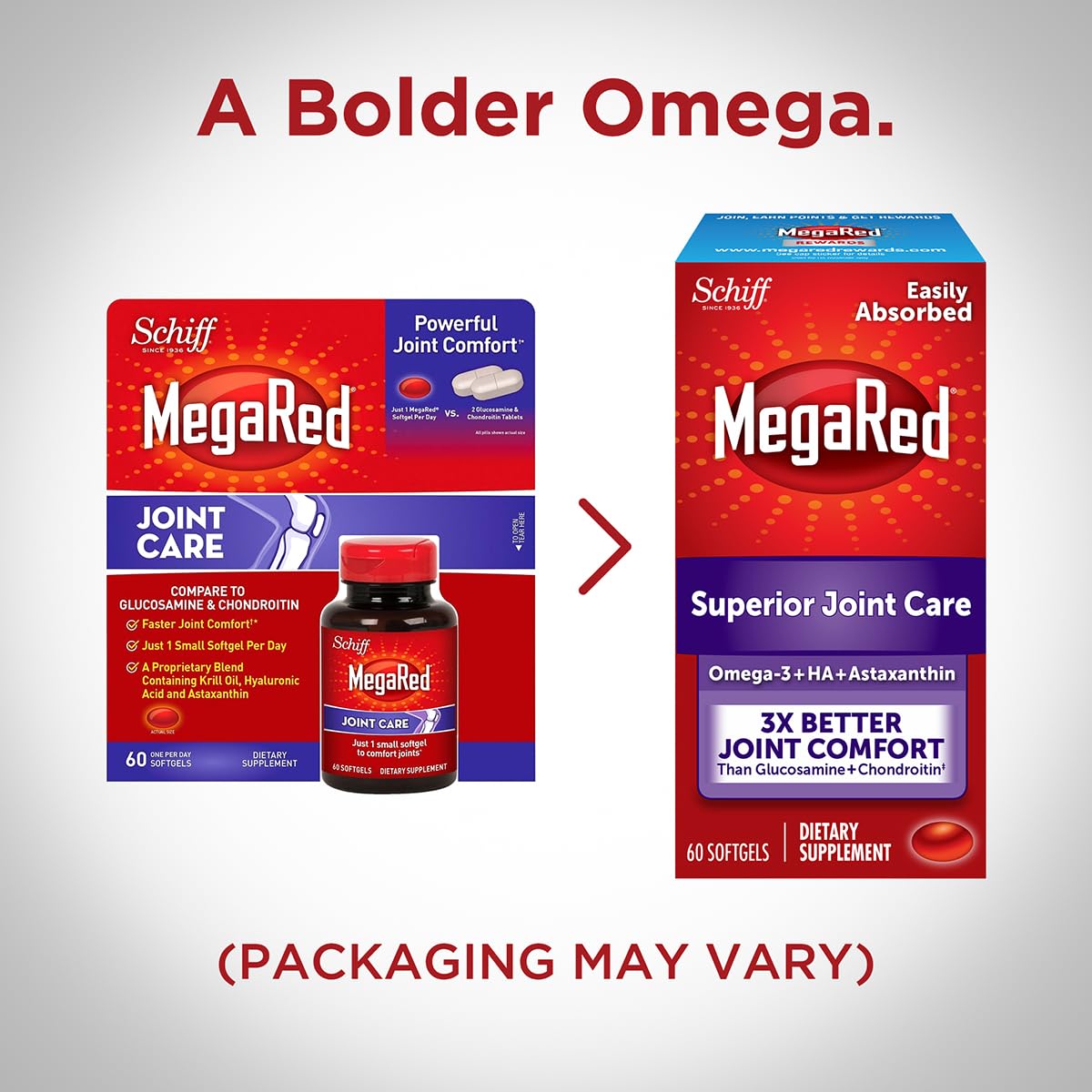 Omega-3 Krill Oil and Joint Supplement - Megared Joint Care 60 softgels - EPA/DHA fatty acids, Antioxidants, Hyaluronic acid, No fishy burp aftertaste as with Fish Oil MegaRedBuy Supplements Australia