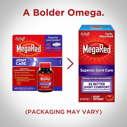 Omega-3 Krill Oil and Joint Supplement - Megared Joint Care 60 softgels - EPA/DHA fatty acids, Antioxidants, Hyaluronic acid, No fishy burp aftertaste as with Fish Oil MegaRedBuy Supplements Australia