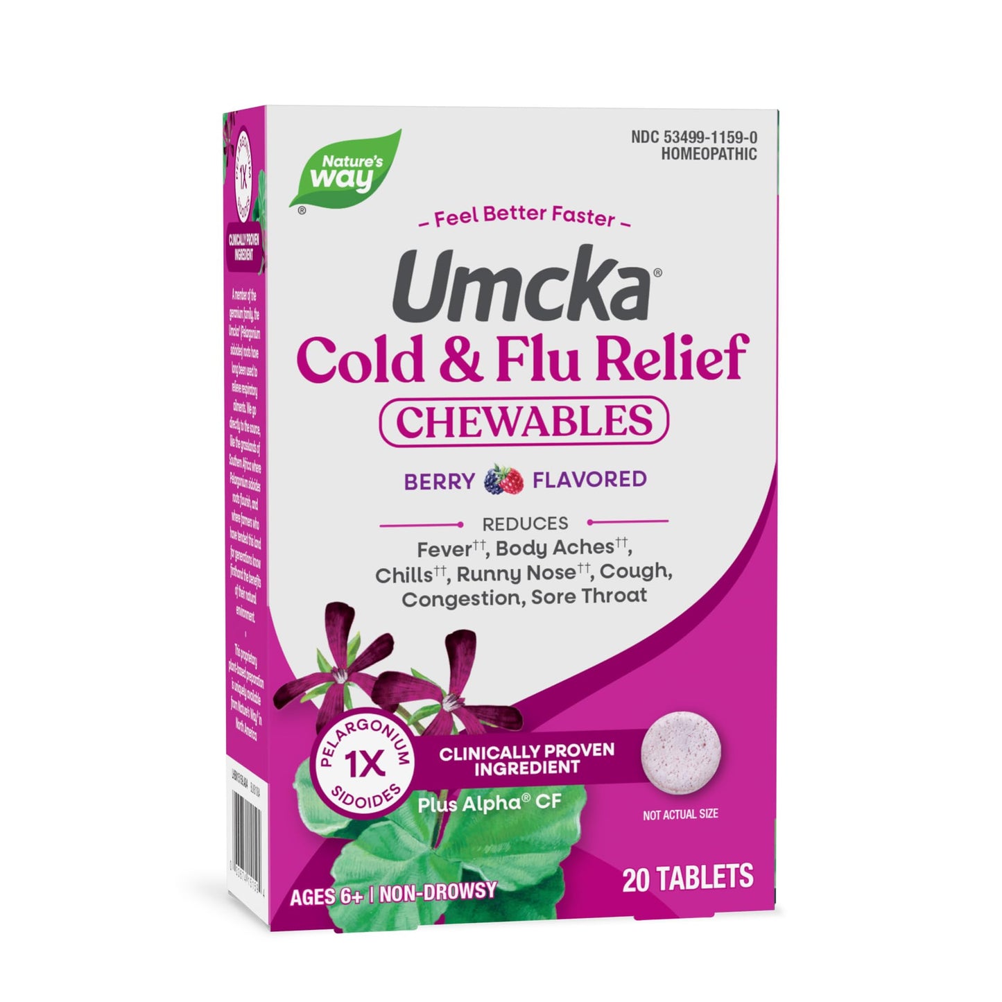 Nature’s Way Umcka Cold and Flu Relief Chewables, Non-Drowsy Multi-Symptom Relief, Homeopathic Cold Medicine & Remedy, Shortens & Reduces Severity of Colds, Berry-Flavored Cold & Flu Tablets, 20 Count Nature's Way buy supplements Au