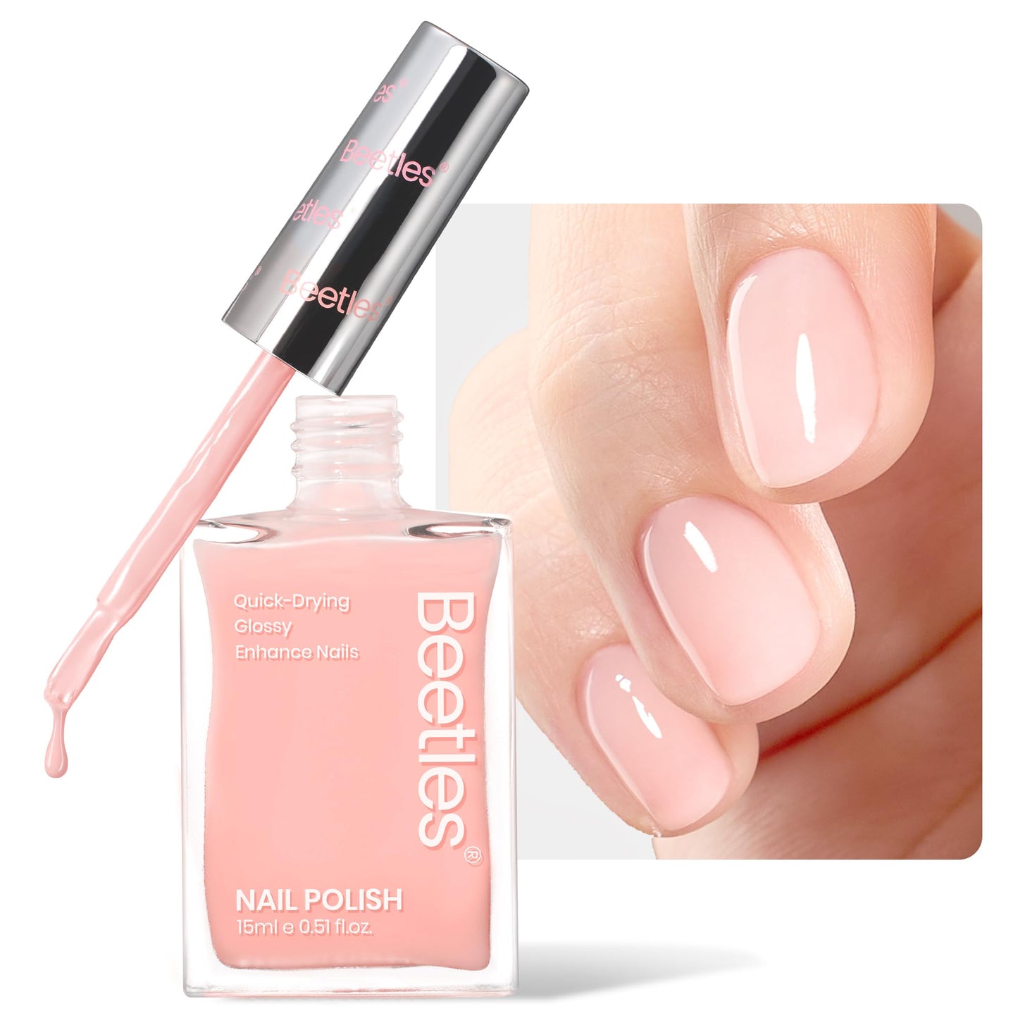 Beetles Nail Strengthener and Growth - 2 In 1 Nude Pink Nail Polish Nail Concealer Fast Dry Quick Jelly Natural Nail Strengthener