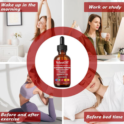 VelestOff Cayenne Pepper Drops - VelestOff Cayenne Circulation Blood Pressure Blend - Cayenne Pepper Hawthorn Beet Root Turmeric Vitamin K2 D3-2 OZ (2 PCS) Velestoff buy supplements Au