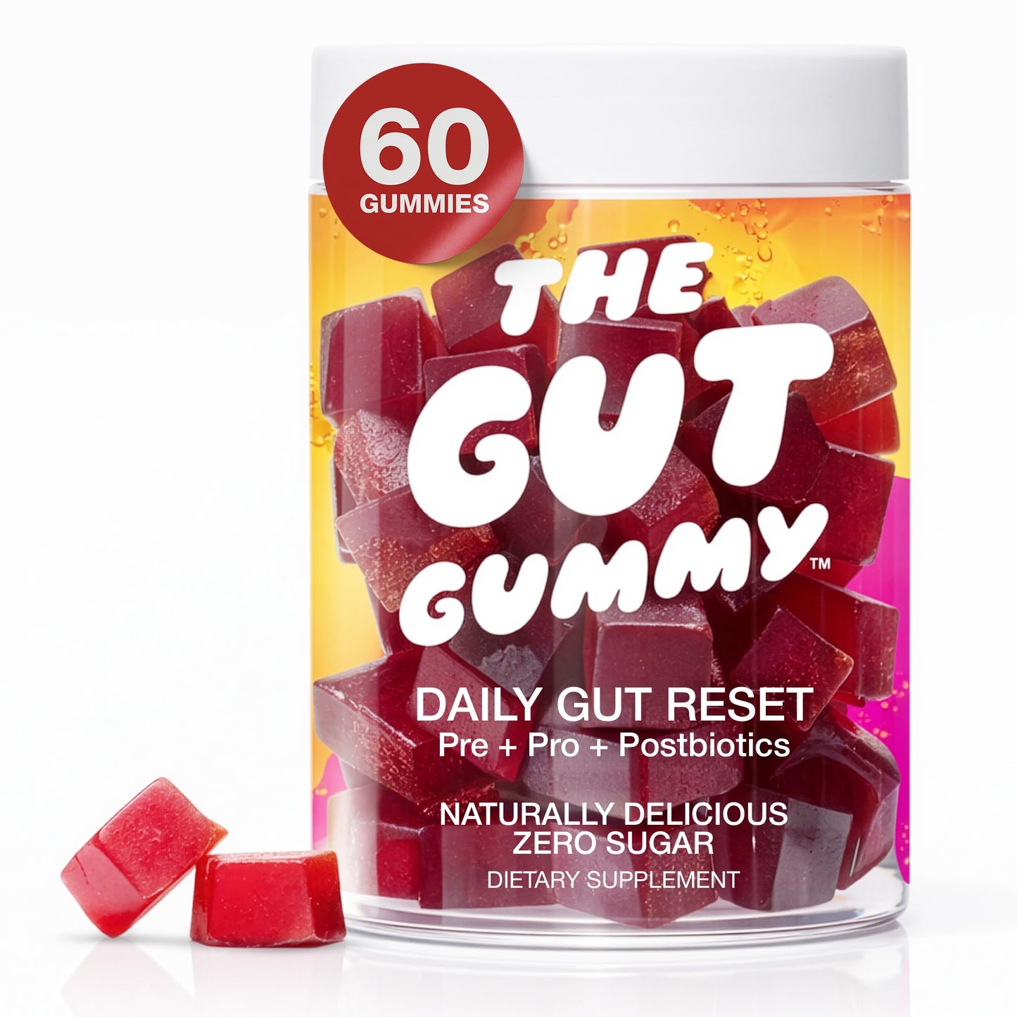 The Gut Gummy, 360° Daily Gut Reset, Full-Spectrum Tribiotic for Women & Men, Prebiotics Probiotics Postbiotics for Bloating, Belly Fat, Skin & Immune Support, Sugar Free Tart Cherry Gummies, 60 Count