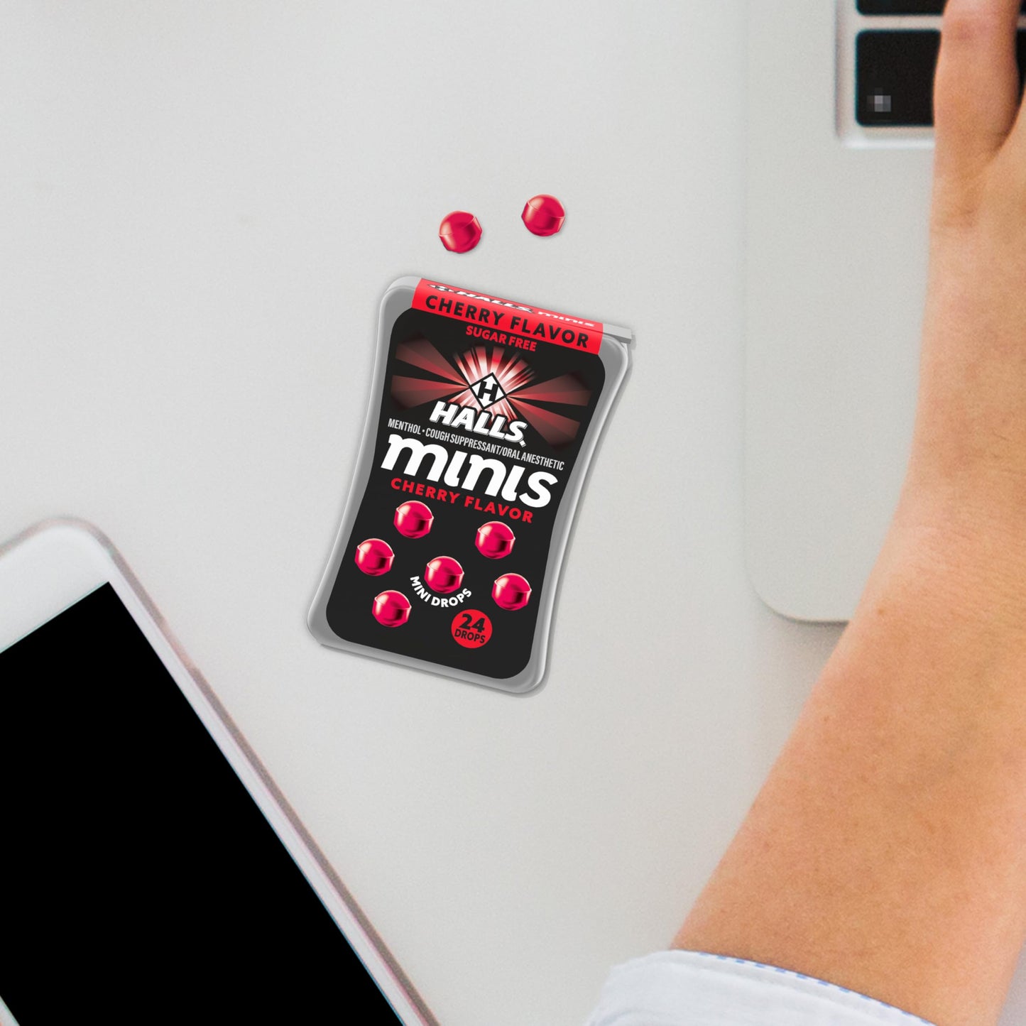 HALLS Minis Cherry Flavor Sugar Free Cough Drops, 48 Drops