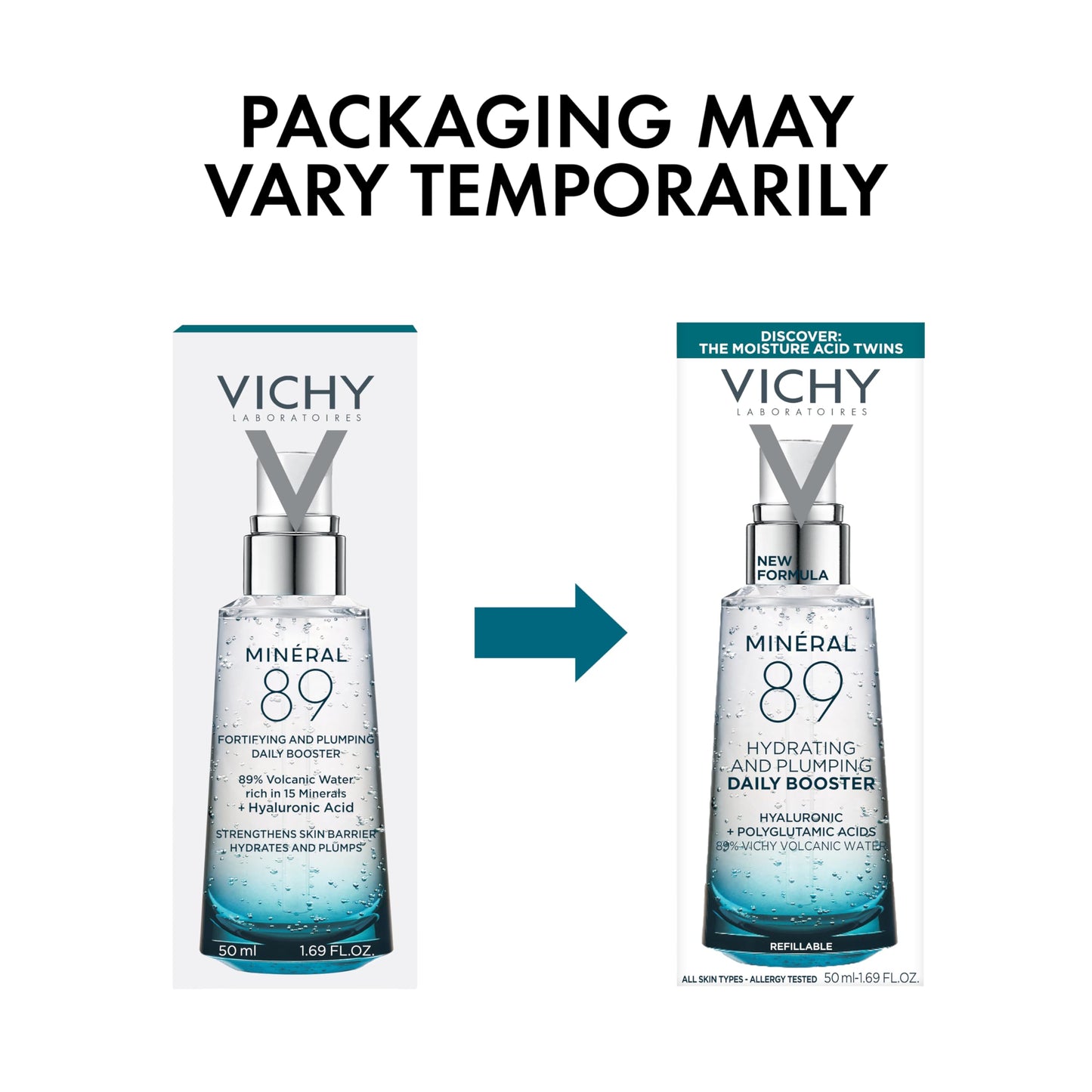 VICHY Mineral 89 Booster, Pure Hyaluronic Acid Serum for Face with Polyglutamic Acid for Skin Barrier Repair, Plumps & Hydrates