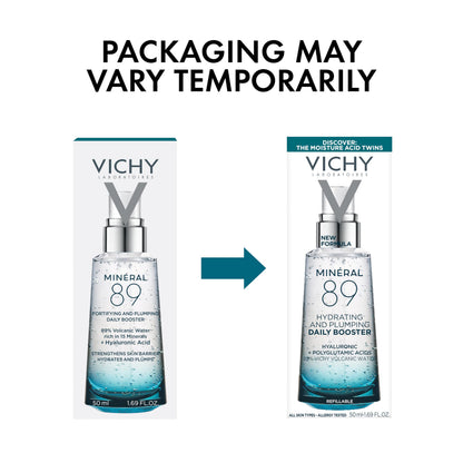 VICHY Mineral 89 Booster, Pure Hyaluronic Acid Serum for Face with Polyglutamic Acid for Skin Barrier Repair, Plumps & Hydrates