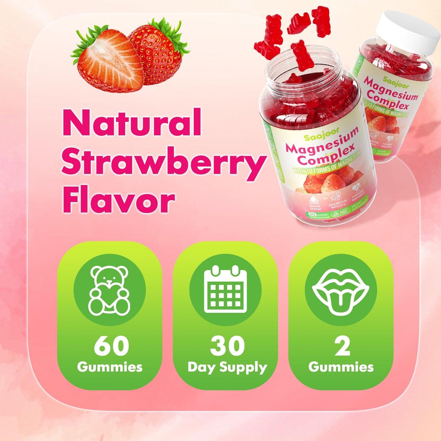 Magnesium Complex Gummies – with 12 Forms of Magnesium (Citrate, Glycinate, Malate, Oxide, and More) Plus Vitamins B6, B12, and C. for Women and Men – Strawberry Flavor, 60 Count Saajoor buy supplements Au