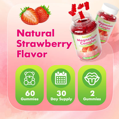 Magnesium Complex Gummies – with 12 Forms of Magnesium (Citrate, Glycinate, Malate, Oxide, and More) Plus Vitamins B6, B12, and C. for Women and Men – Strawberry Flavor, 60 Count Saajoor buy supplements Au