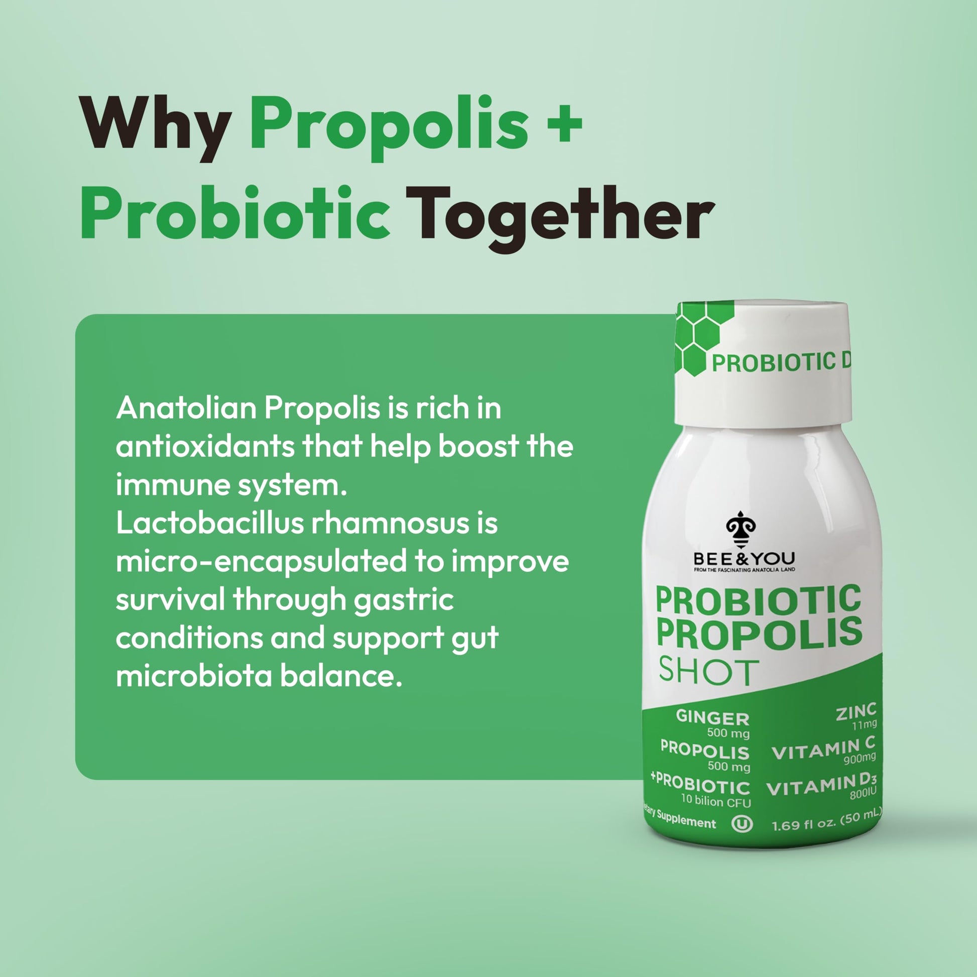 Bee and You Propolis Immune Shot, Probiotic, Vitamin C, Vitamin D3, Zinc, Ginger, Immune Support, Gut Health, Digestive Health, Bioactive 1.69 Fl. oz, 12 Pack BEE & YOU buy supplements Au