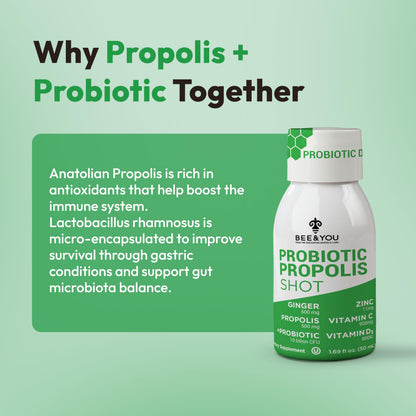 Bee and You Propolis Immune Shot, Probiotic, Vitamin C, Vitamin D3, Zinc, Ginger, Immune Support, Gut Health, Digestive Health, Bioactive 1.69 Fl. oz, 12 Pack BEE & YOU buy supplements Au