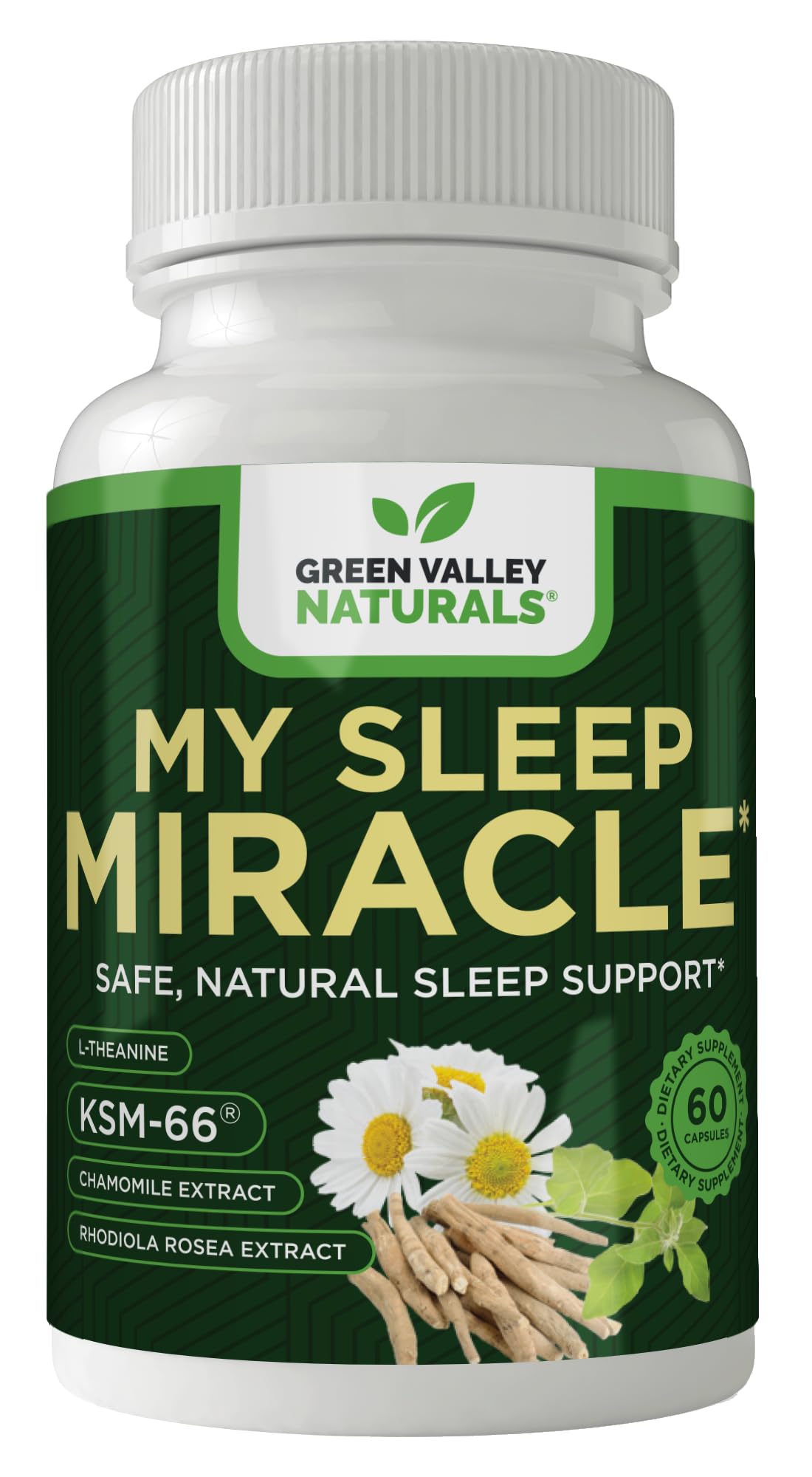 Bottle of Green Valley Naturals My Sleep Miracle supplement on a white background