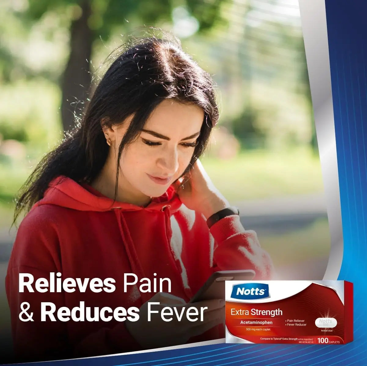 NOTTS Extra Strength 500 mg Caplets with Acetaminophen, Pain Reliever and Fever Reducer for Headache, Backache and Toothache, 100 Count NOTTSBuy Supplements Australia