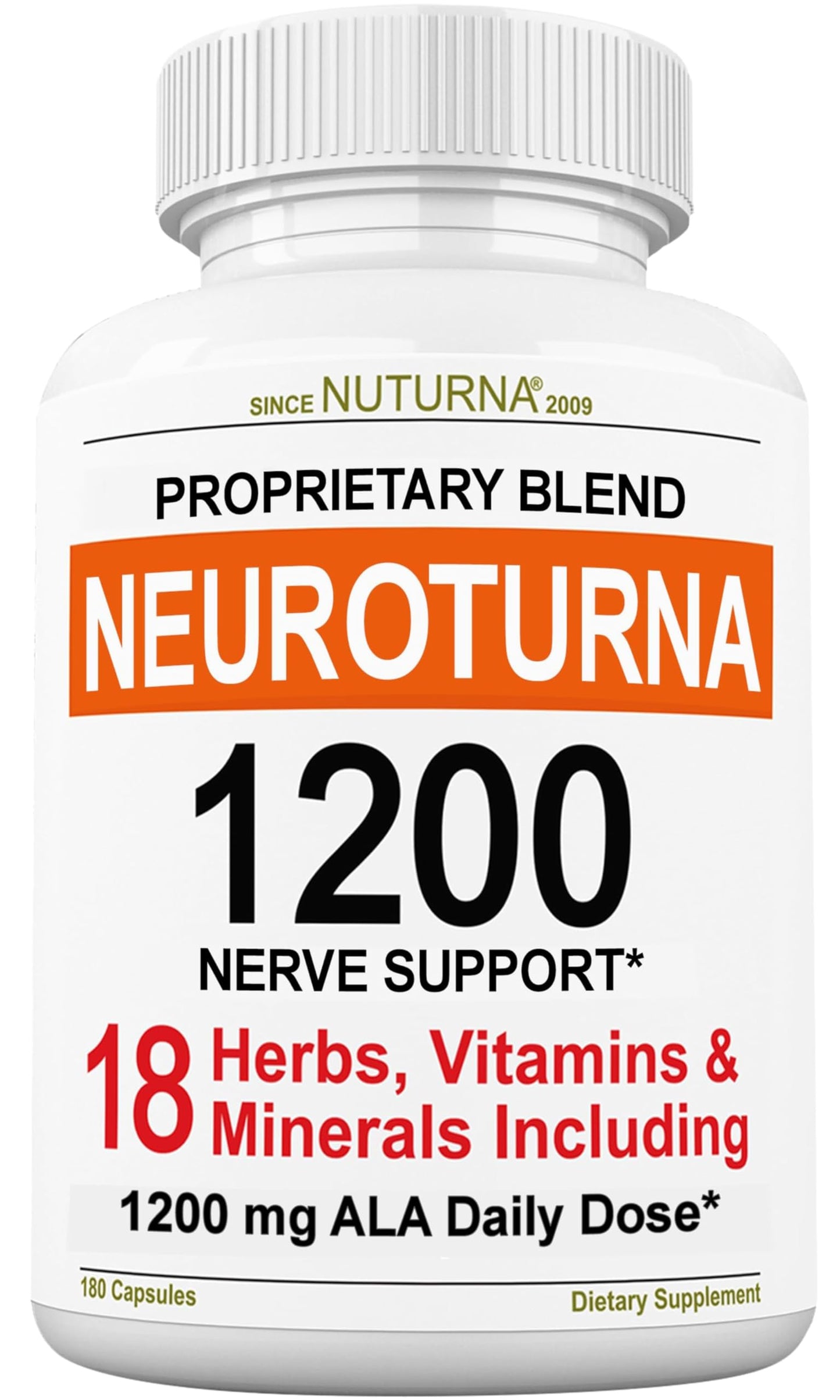 Neuroturna Support Supplement with 1200 mg Pure Alpha Lipoic Acid - Maximum Strength Formula with ALA + Vitamins + Minerals + Herbs - Best Natural Support - 180 Capsules NuturnaBuy Supplements Australia