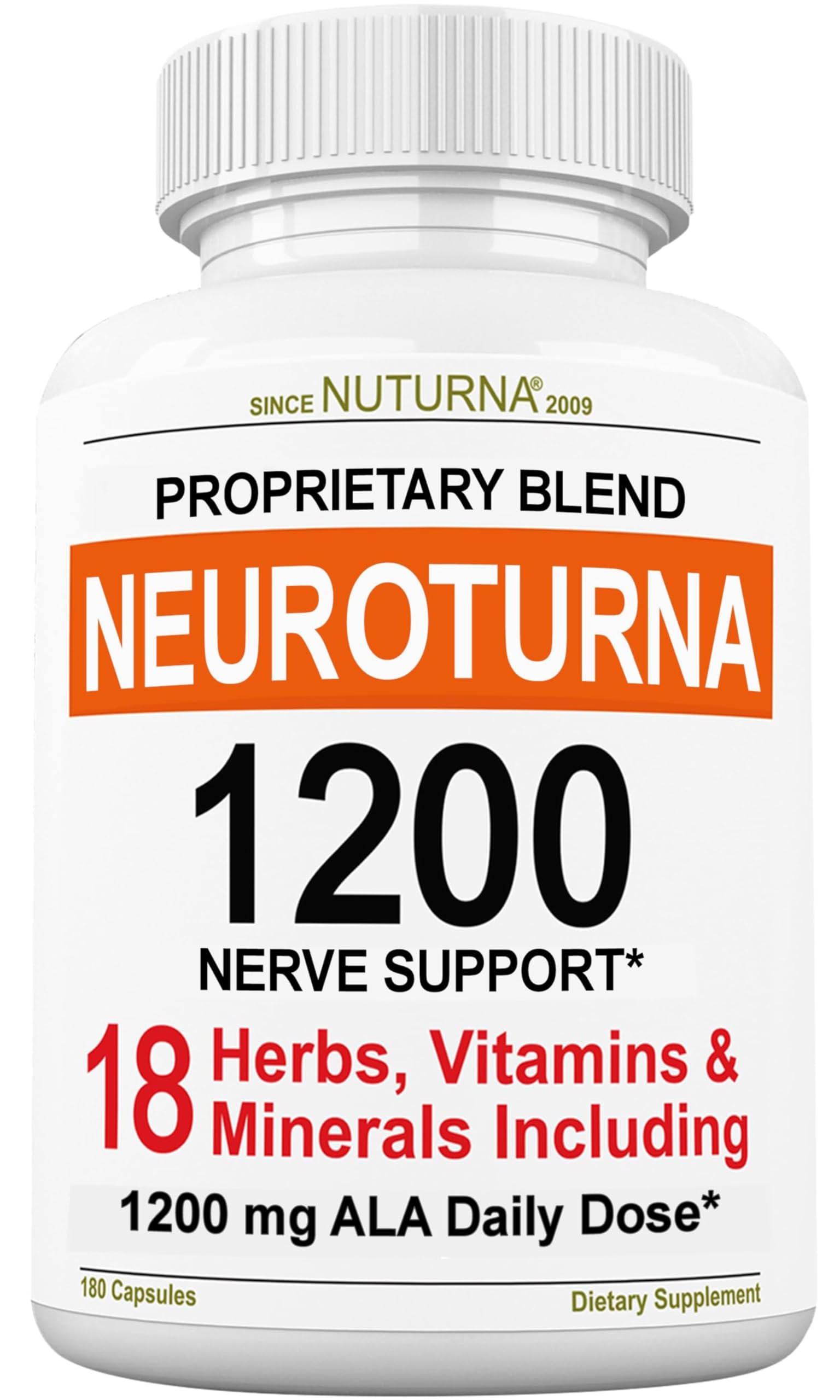 Neuroturna Support Supplement with 1200 mg Pure Alpha Lipoic Acid - Maximum Strength Formula with ALA + Vitamins + Minerals + Herbs - Best Natural Support - 180 Capsules NuturnaBuy Supplements Australia