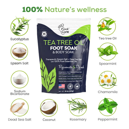 FOOT CURE Tea Tree Oil Foot Soak with Epsom Salt - Best Toenail Fungus Treatment, Athletes Foot & Softens Calluses - Soothes Sore & Tired Feet, Fungal Toe, Foot Odor Scent, Spa Pedicure (Pack of 2) FOOT CURE buy supplements Au