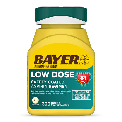 Bayer Aspirin Low Dose 81 mg, Enteric Coated Tablets, Doctor Recommended, Secondary Prevention of Cardiovascular Disease, 300 Safety Coated Tablets (Packaging may vary) Bayer buy supplements Au