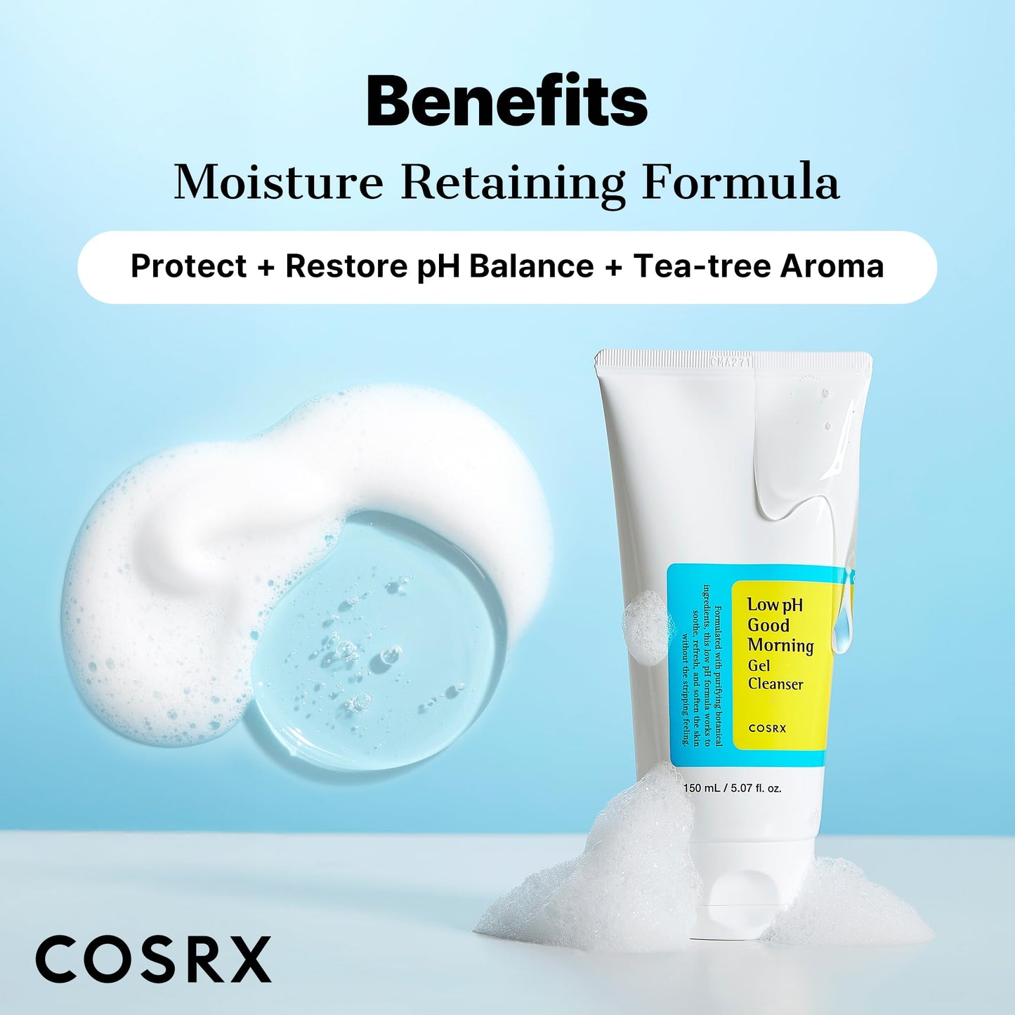 COSRX Low pH Good Morning Gel Face Cleanser, 5.07 fl oz, BHA Face Wash, Daily Mild Face Cleanser for Sensitive Skin