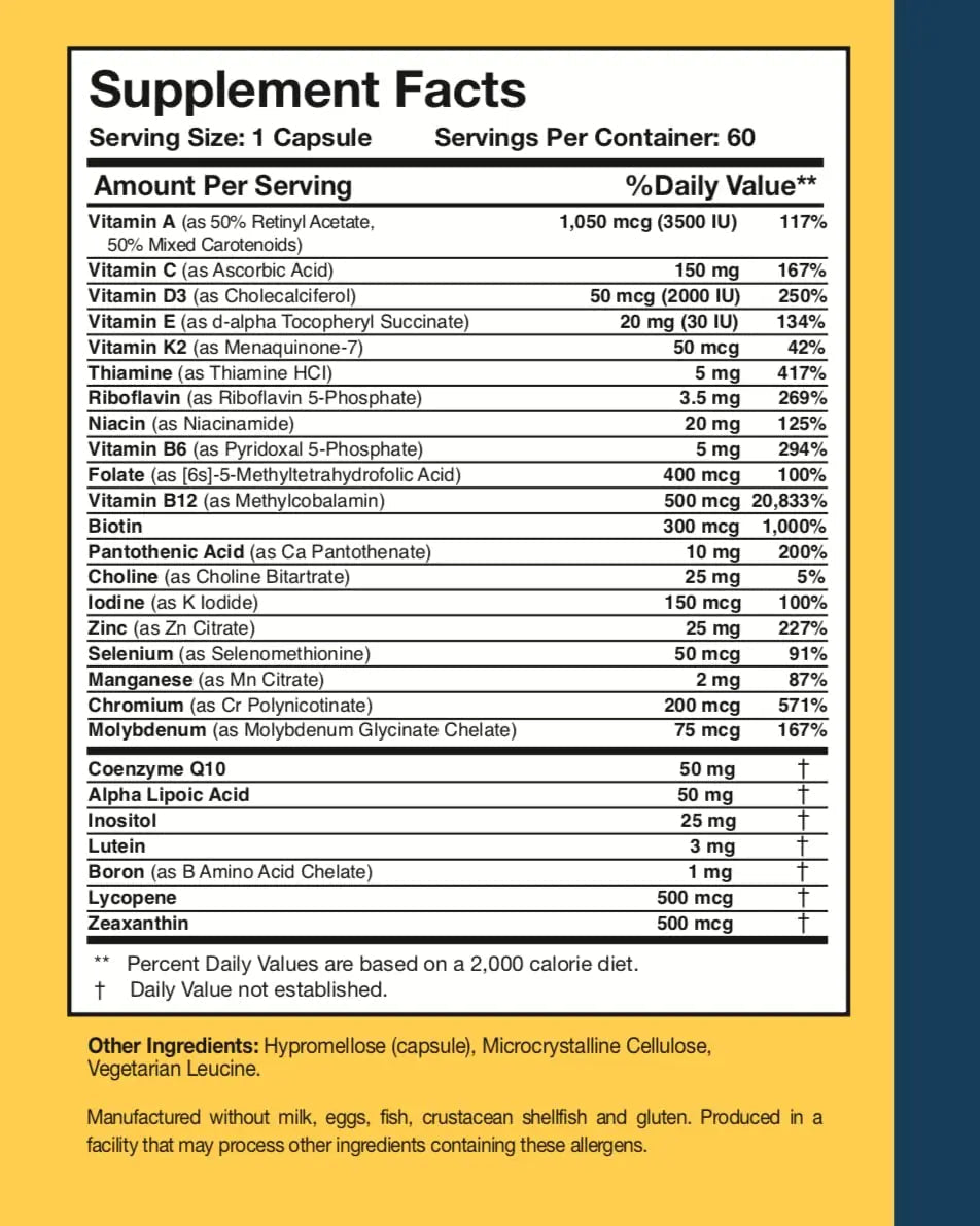 Researched Nutritionals Physician's Daily + D3 Supplement - Daily Multivitamin for Men and Women with Vitamin D3 2000iu Researched Nutritionals