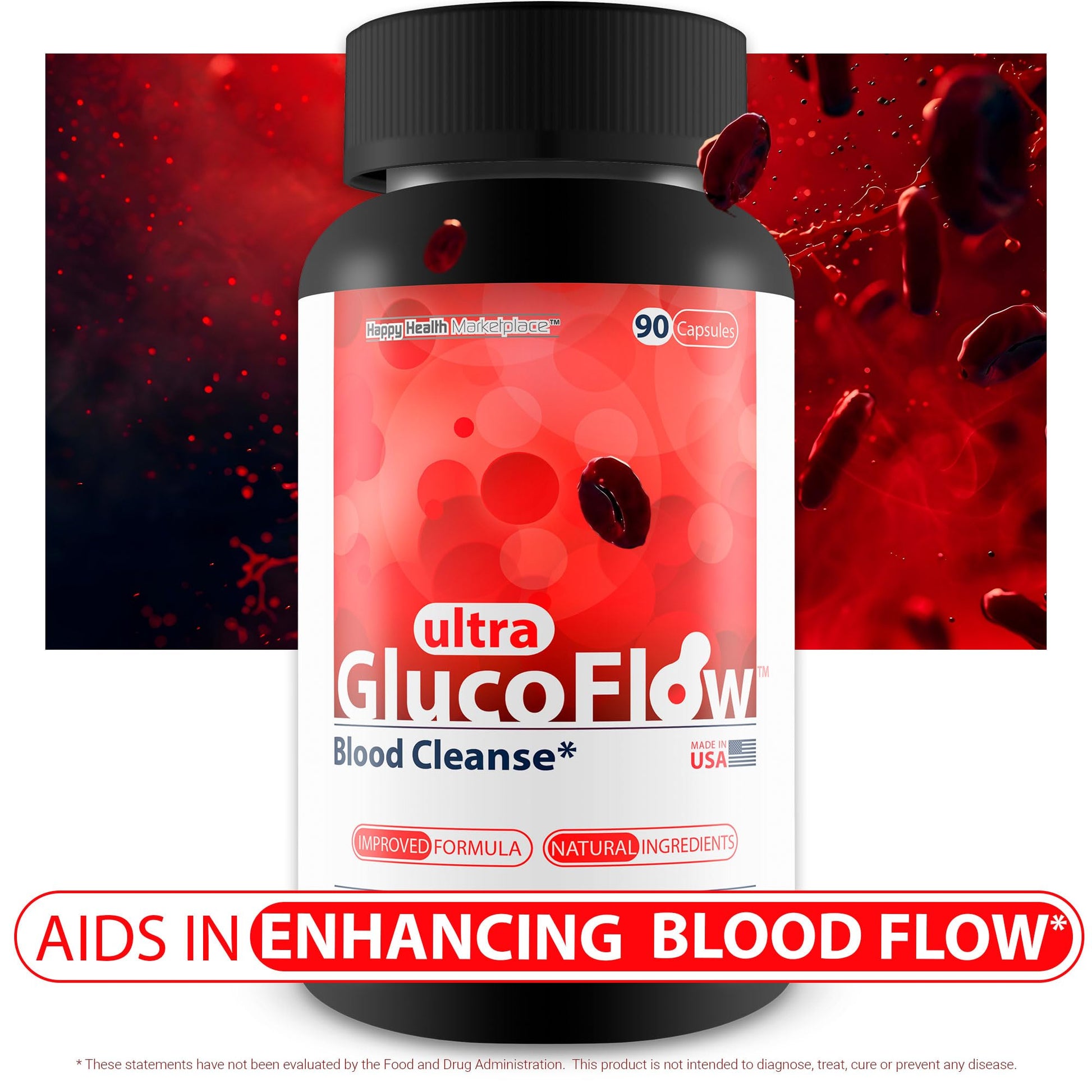 Ultra Gluco Flow - Improved Formula - Our Best Blood Cleanse Detox Cleanse Blood Support Pills - Blood Health Blood Circulation Pills Detox Cleanse Blood Gluco Bio Sweet Relief Glycogen Support Happy Health Marketplace buy supplements Au