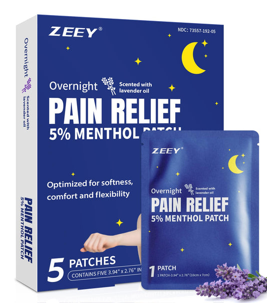 ZEEY 5% Menthol Overnight Pain Relief Patches, French Lavender Oil Pain Patch for Back, Knee, Neck, Shoulders, Joints, Muscle Soreness, Fast Acting, Topical Analgesic, Gel Patch, 3.94" x 2.76", 5Ct ZEEYBuy Supplements Australia