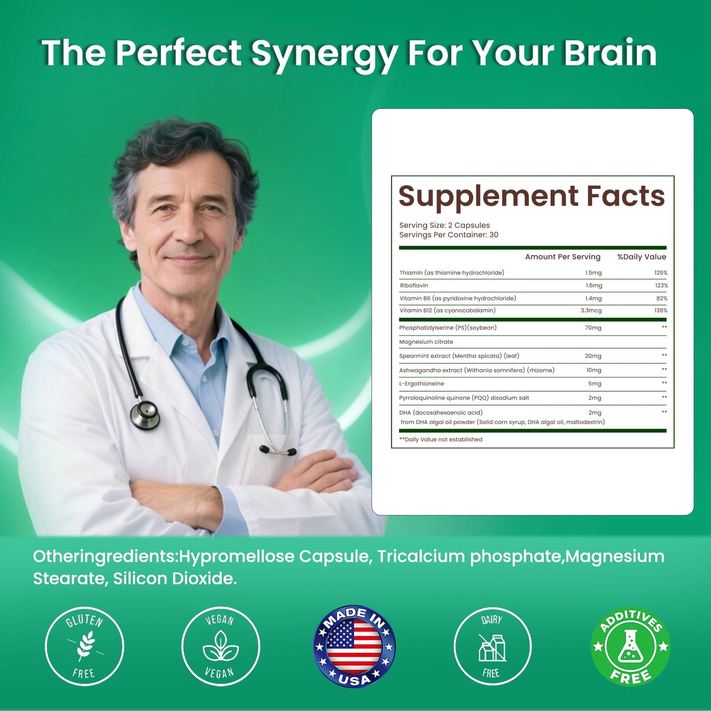 PhosphatidylSerine Memory & Focus Supplement with DHA, Spearmint, Magnesium & Ashwagandha – Brain Clarity, Stress Relief & Cognitive Support – Gluten-Free Vegan, 60 Capsules LIFEFRIENDBuy Supplements Australia