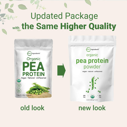 North America Grown, Organic Pea Protein Powder, 1KG (2.2 Pounds) | Plant-Based Vegan Protein, Meatless Protein Supplement, Natural Branched Chain Amino Acids | Non-GMO, Soy Free