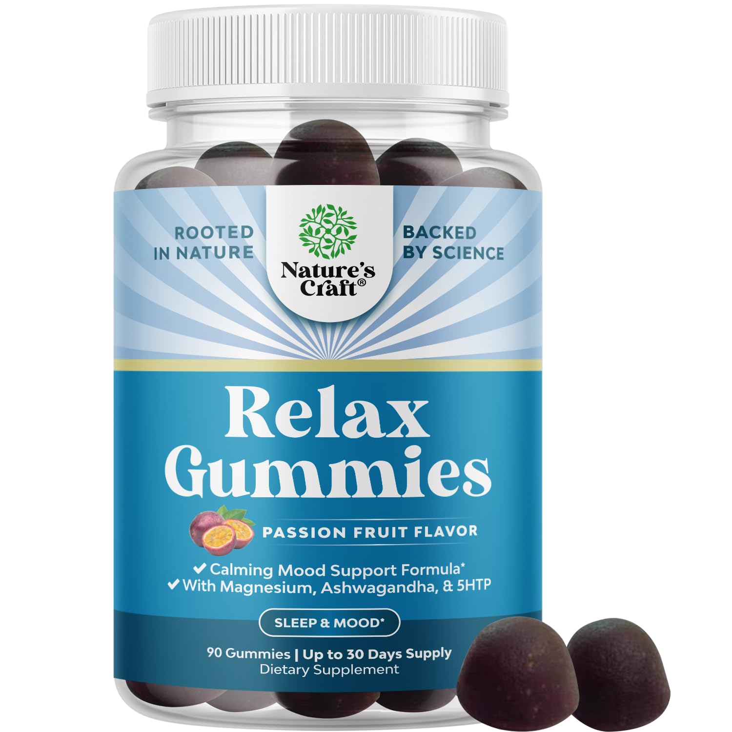Pure Calm and Relaxing Magnesium Supplement - Magnesium for Stress Support & Rest Ease for Adults - High Absorption Mg Citrate Gummies with L Theanine & Ashwagandha for Muscle Cramps - 90 Count Natures CraftBuy Supplements Australia