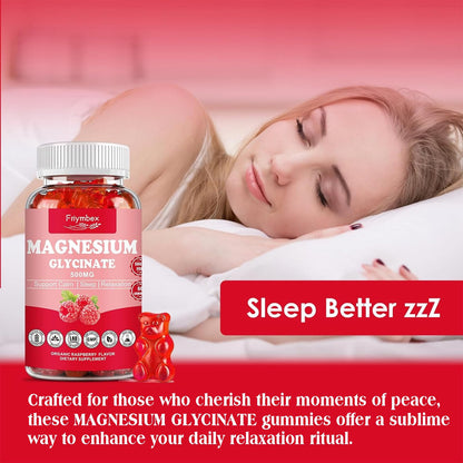 Magnesium Glycinate Gummies 500mg | Relaxation Calm Magnesium Gummies | Sugar-Free | Non-GMO | Gluten-Free | Vegan-Friendly for Adults & Kids (60 Raspberry Gummies) FriymbexBuy Supplements Australia