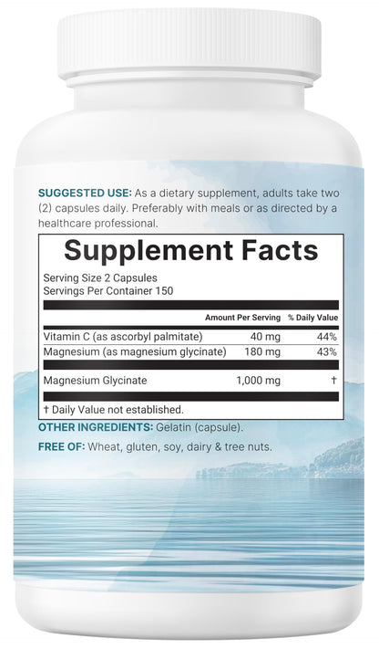 Pure Magnesium Glycinate 1,000mg, 300 Capsules | 100% Chelated for Max Absorption | Enhanced with Vitamin C | Only Uses Active Ingredients Micro IngredientsBuy Supplements Australia