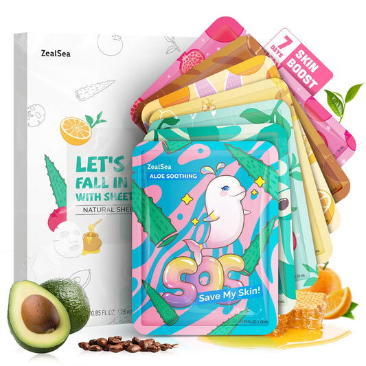 ZealSea Face Masks Skincare for Women, Variety 7Days Facial Sheet Mask Set for Deep Hydrating & Glow, Daily Self-Care Gift & Family Moment