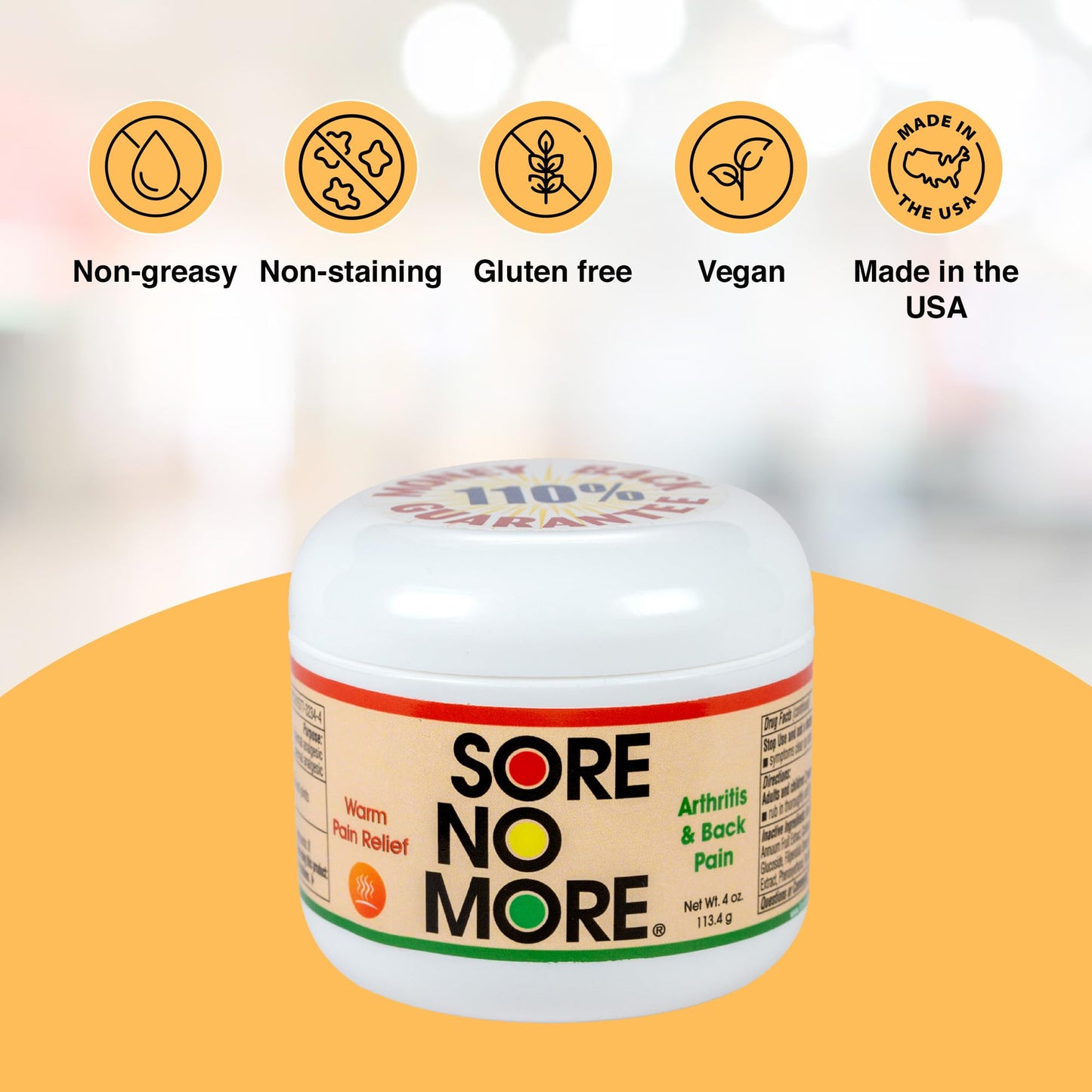 Sore No More Warm Arthritis Pain Relief Cream – Targeted Reliever for Back, Neck, Hands & Feet – Soothing & Fast-Acting Formula for Aches and Pains – Non-Greasy with Orange Aroma – 4 oz Sore No MoreBuy Supplements Australia
