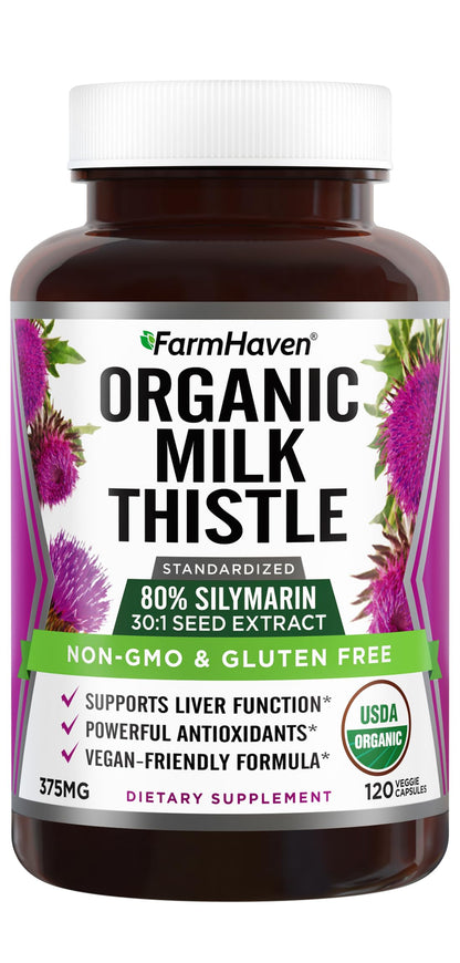 FarmHaven USDA Organic Milk Thistle Capsules | 30X Concentrated Seed Extract & 80% Silymarin Standardized - Supports Liver Function and Overall Health
