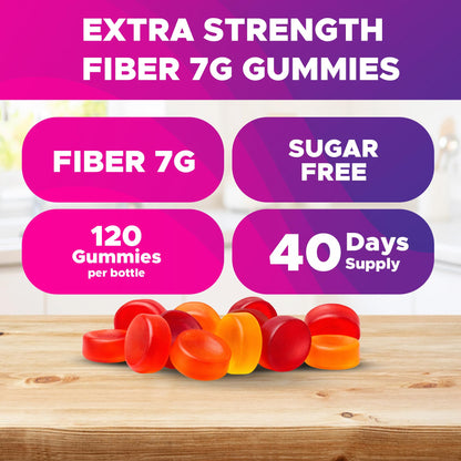 Vitabod Fiber Gummies 7G Per Serving for Digestive Health & Regularity, Prebiotic GOFOS™ Plant-Based Fiber, No Sugar Added, Vegan, Berry Peach Strawberry, 120 Gummies (Adults, Women & Men)