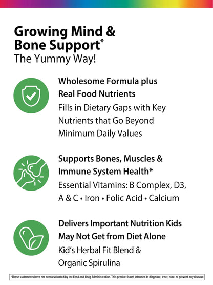 Rainbow Light Kids One + Multivitamin | 50 Chewable Tablets | with Iron & Tummy Friendly Probiotics | Fruit Punch Flavor | Real Food Nutrients Rainbow Light