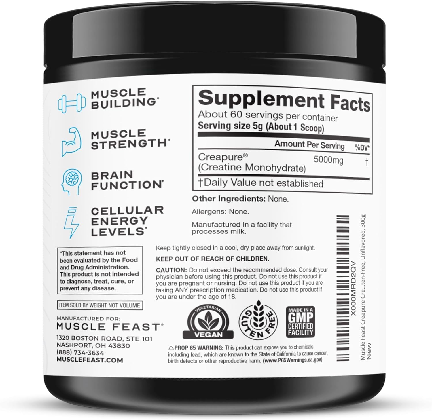 Muscle Feast Creapure Creatine Monohydrate Powder, Vegan Keto Friendly Gluten-Free, Mass Gainer, Muscle Recovery Supplement and Trusted Creatine for Muscle Growth, Creatine Powder, Unflavored, 300g Muscle Feast buy supplements Au