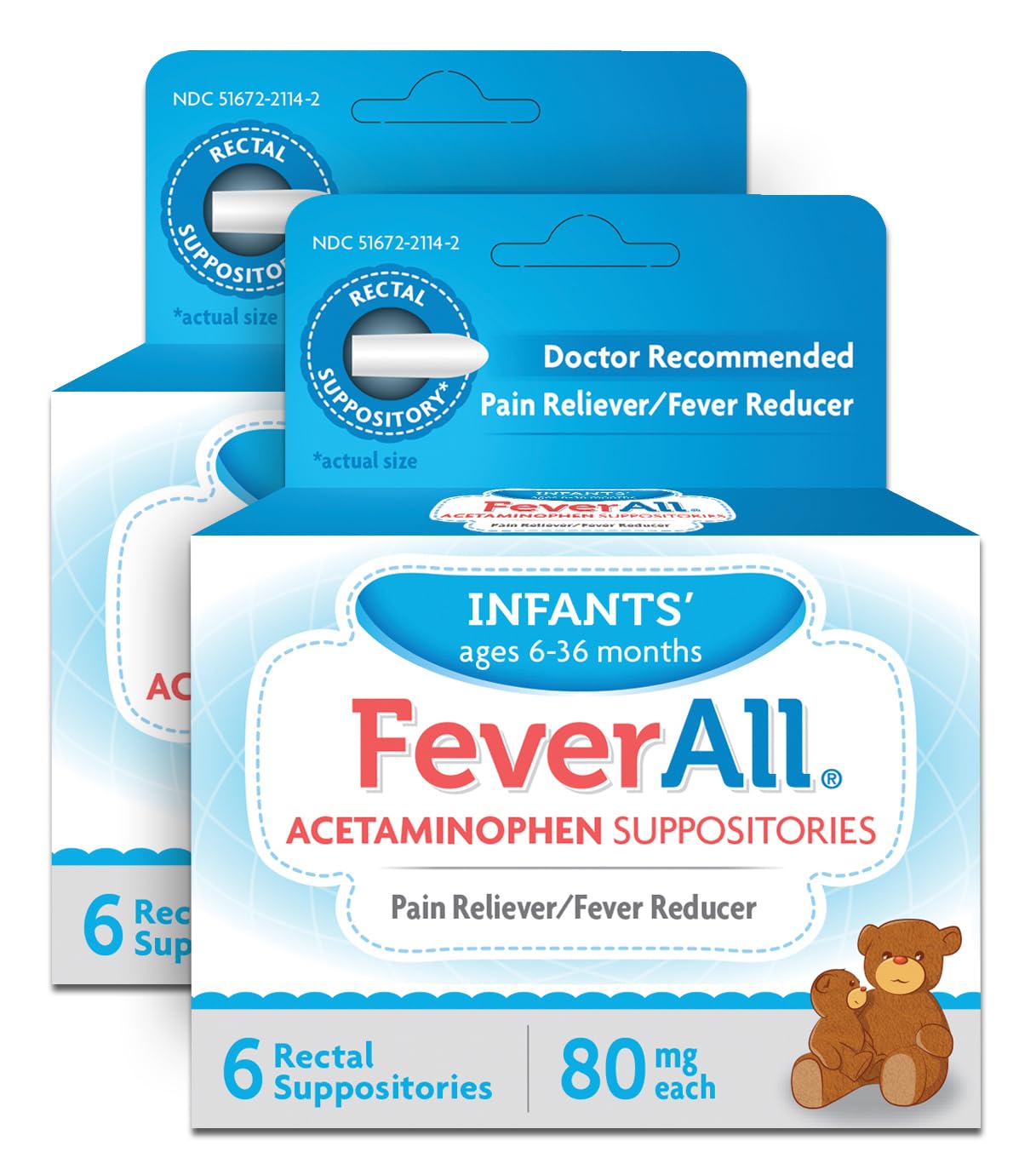 Feverall Infant Acetaminophen Suppositories 6 Rectal Suppositories 80mg Each Pain Reliever/Fever Reducer. Paraben Free, No Artificial Colors or Other preservatives. Ages 6-36 Months (Pack of 2) FeverallBuy Supplements Australia